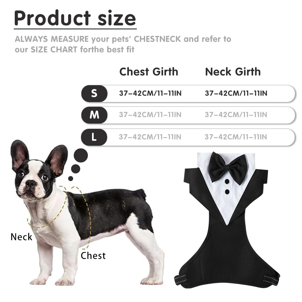 Qpets Dog Tuxedo Harness, Fashionable Dog Tuxedo Harness Set with Traction Rope and Chest Harness, Dog Vest Pet Suit Holiday Dress Puppy Kitten Wearing, S Qpets Dog Tuxedo Harness, Fashionable Dog Tuxedo Harness Set with Traction Rope and Chest Harness, Dog Vest Pet Suit Holiday Dress Puppy Kitten Wearing, S